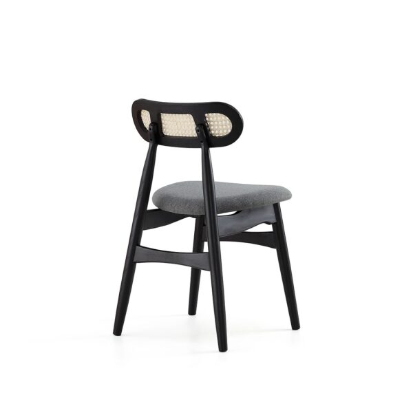 Manhattan Comfort Colbert Dining Chair in Black and Cane with Grey Upholstered Seating - Set of 2