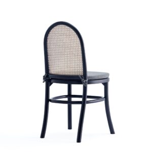 Manhattan Comfort Paragon Dining Chair 1.0 with Grey Cushions in Black and Cane - Set of 2