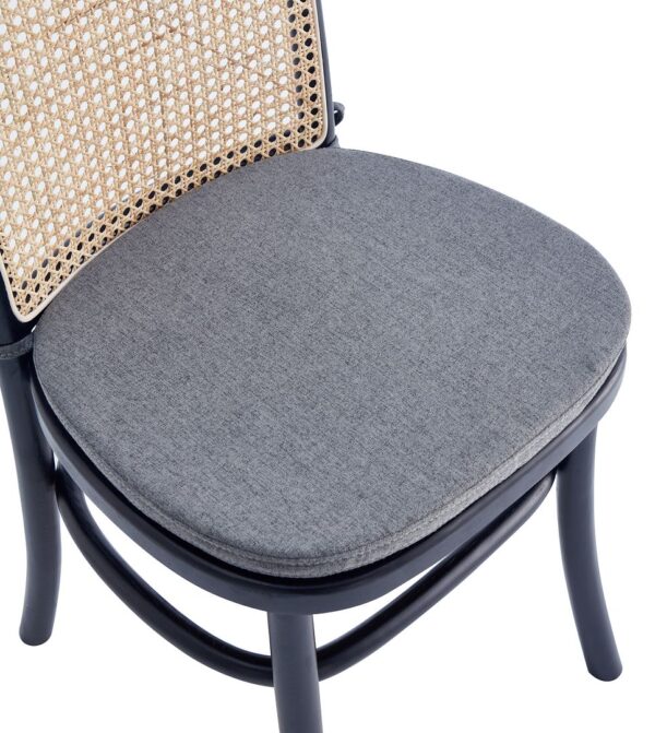 Manhattan Comfort Paragon Dining Chair 1.0 with Grey Cushions in Black and Cane - Set of 2