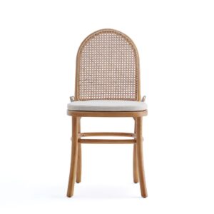 Manhattan Comfort Paragon Dining Chair 1.0 with Cream Cushions in Nature and Cane - Set of 2