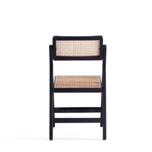 Manhattan Comfort Pullman Folding Dining Chair in Black and Natural Cane - Set of 2