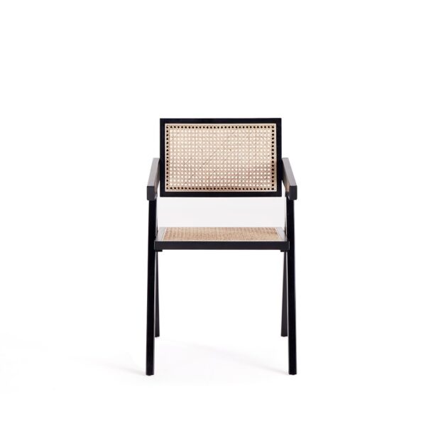 Manhattan Comfort Hamlet Dining Arm Chair in Black and Natural Cane