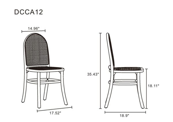 Manhattan Comfort Paragon Dining Chair 2.0 in Black and Cane - Set of 2