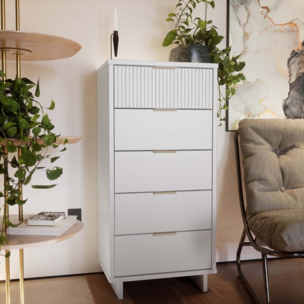 Manhattan Comfort Granville Tall 23.62" Modern Narrow Dresser with 5 Full Extension Drawers in White