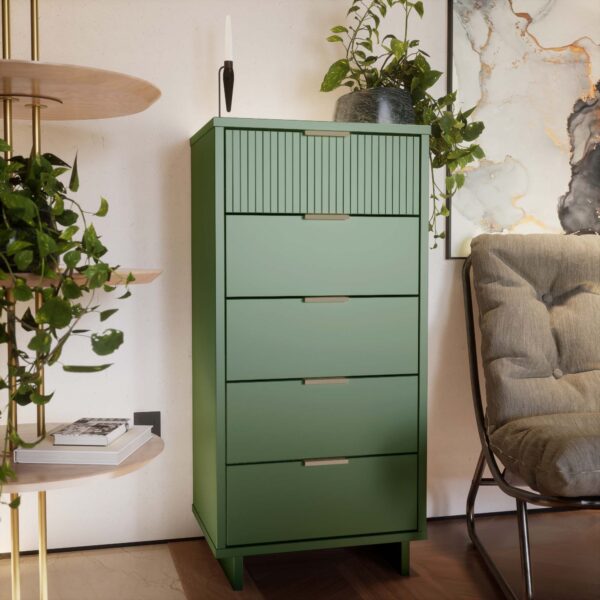 Manhattan Comfort Granville Tall 23.62" Modern Narrow Dresser with 5 Full Extension Drawers in Sage Green