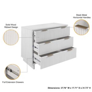 Manhattan Comfort Granville 38.18" Modern Standard Dresser with 3 Full Extension Drawers in White