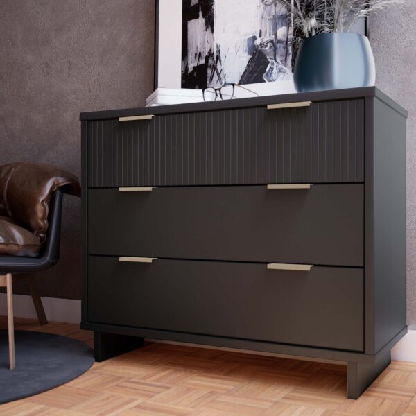 Manhattan Comfort Granville 38.18" Modern Standard Dresser with 3 Full Extension Drawers in Dark Grey