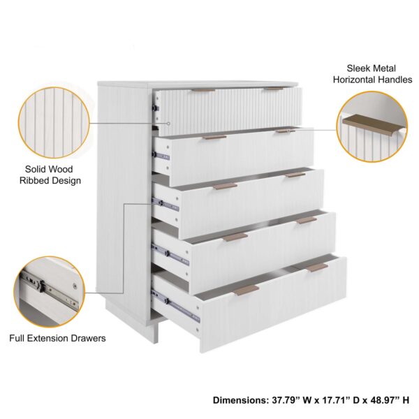 Manhattan Comfort Granville 45.27" Modern Tall Dresser with 5 Full Extension Drawers in White