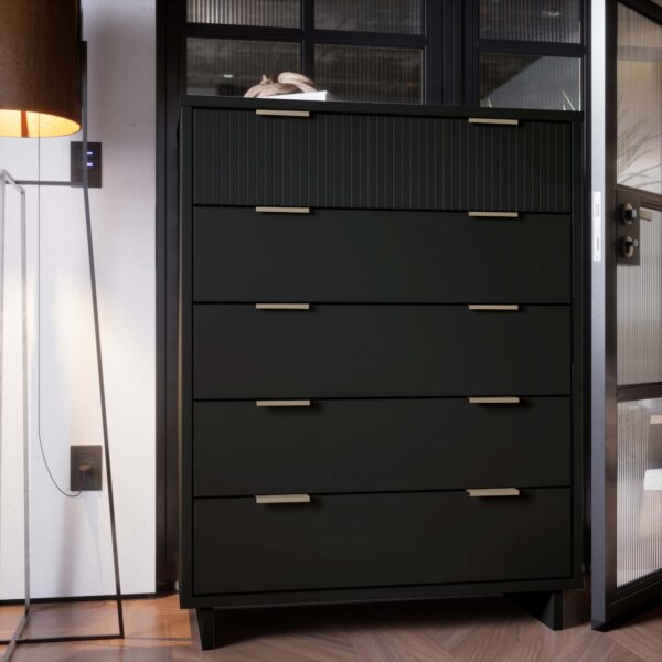 Manhattan Comfort Granville 45.27" Modern Tall Dresser with 5 Full Extension Drawers in Black