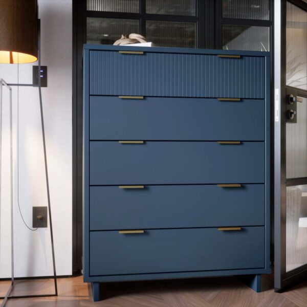 Manhattan Comfort Granville 45.27" Modern Tall Dresser with 5 Full Extension Drawers in Midnight Blue