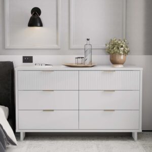 Manhattan Comfort Granville 55.07" Modern Double Wide Dresser with 6 Full Extension Drawers in White