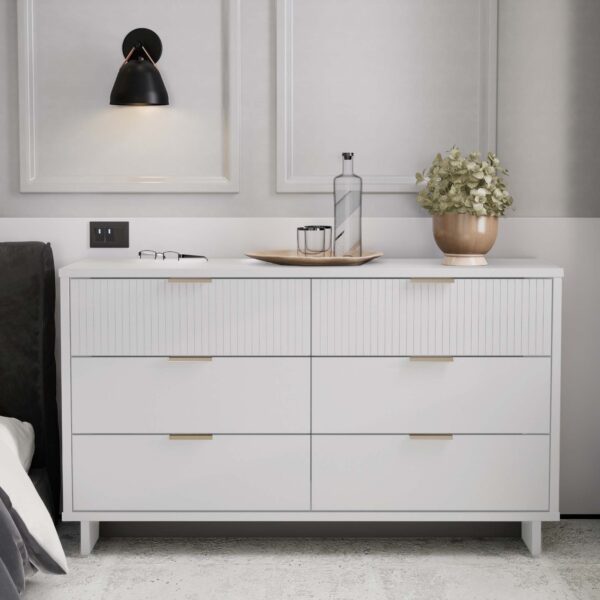 Manhattan Comfort Granville 55.07" Modern Double Wide Dresser with 6 Full Extension Drawers in White