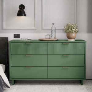 Manhattan Comfort Granville 55.07" Modern Double Wide Dresser with 6 Full Extension Drawers in Sage Green