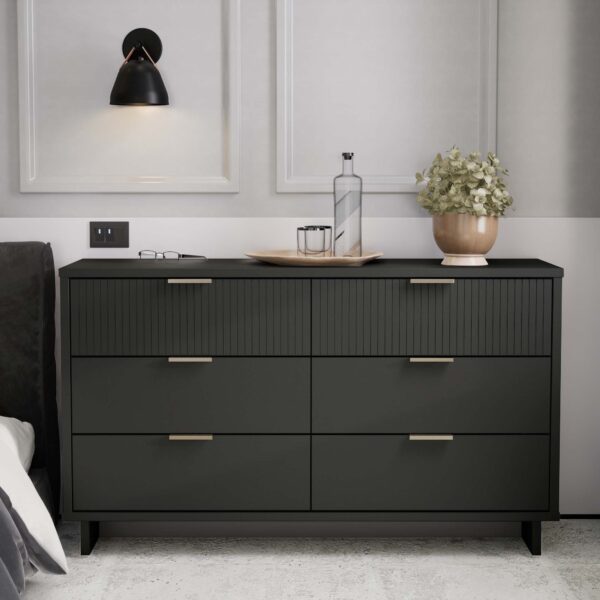 Manhattan Comfort Granville 55.07" Modern Double Wide Dresser with 6 Full Extension Drawers in Dark Grey