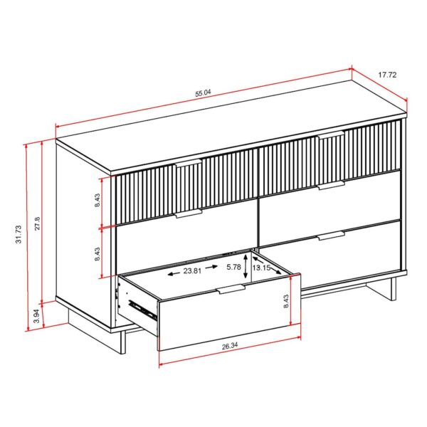 Manhattan Comfort Granville 55.07" Modern Double Wide Dresser with 6 Full Extension Drawers in Dark Grey