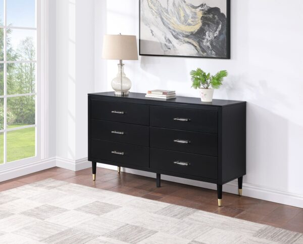 Manhattan Comfort Stanton Modern Dresser with 6 Full Extension Drawers and Solid Wood Legs in Black