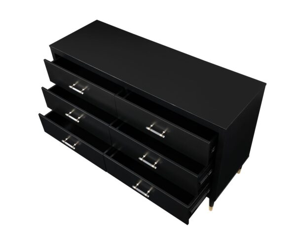 Manhattan Comfort Stanton Modern Dresser with 6 Full Extension Drawers and Solid Wood Legs in Black