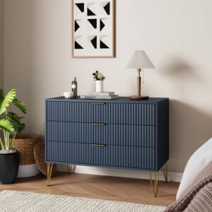 Manhattan Comfort DUMBO Modern Dresser with 3-Drawers in Midnight Blue