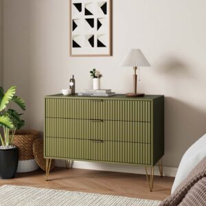 Manhattan Comfort DUMBO Modern Dresser with 3-Drawers in Olive Green