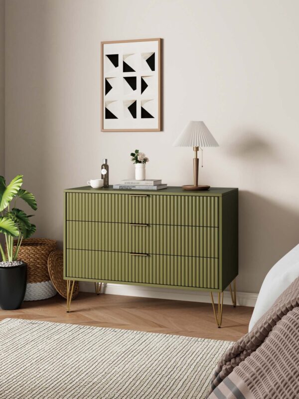 Manhattan Comfort DUMBO Modern Dresser with 3-Drawers in Olive Green