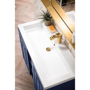 James Martin E110V39.5AZBRGDWG Alicante' 39.5 Inch Single Vanity Cabinet in Azure Blue and Radiant Gold with White Glossy Composite Countertop