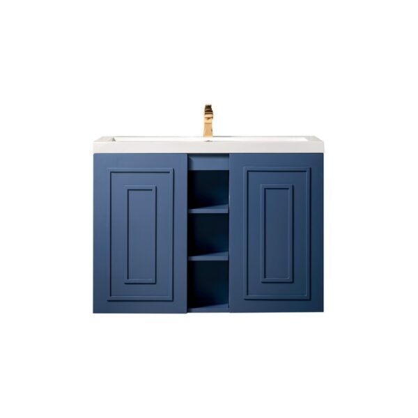 James Martin E110V39.5AZBWG Alicante' 39.5 Inch Single Vanity Cabinet in Azure Blue with White Glossy Composite Countertop