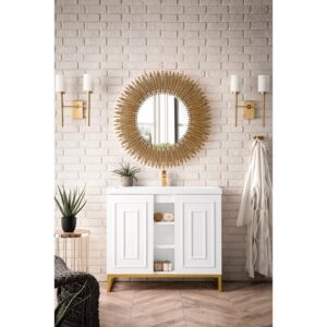 James Martin E110V39.5GWRGDWG Alicante' 39.5 Inch Single Vanity Cabinet in Glossy White and Radiant Gold with White Glossy Composite Countertop