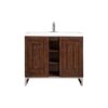 James Martin E110V39.5MCABNKWG Alicante' 39.5 Inch Single Vanity Cabinet in Mid Century Acacia and Brushed Nickel with White Glossy Composite Countertop