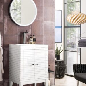 James Martin E213V24GWWG Linden 23 5/8 Inch Single Vanity Cabinet with White Glossy Composite Countertop - Glossy White