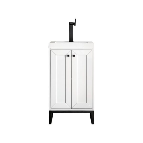 James Martin E303V20GWMBKWG Chianti 20 Inch Single Vanity Cabinet in Glossy White and Matte Black with White Glossy Composite Countertop