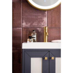 James Martin E303V20MGRGDWG Chianti 20 Inch Single Vanity Cabinet in Mineral Grey and Radiant Gold with White Glossy Composite Countertop