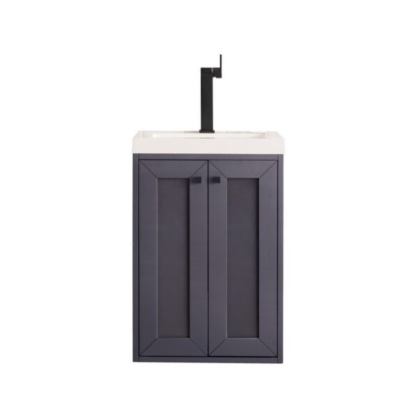 James Martin E303V20MGWG Chianti 20 Inch Single Vanity Cabinet in Mineral Grey with White Glossy Composite Countertop