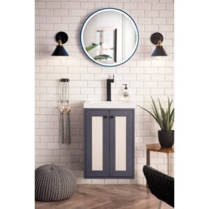 James Martin E303V20MGWG Chianti 20 Inch Single Vanity Cabinet in Mineral Grey with White Glossy Composite Countertop