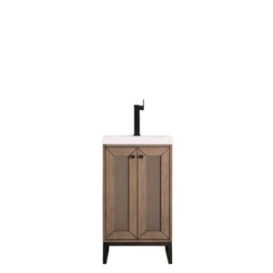 James Martin E303V20WWMBKWG Chianti 20 Inch Single Vanity Cabinet in Whitewashed Walnut and Matte Black with White Glossy Composite Countertop