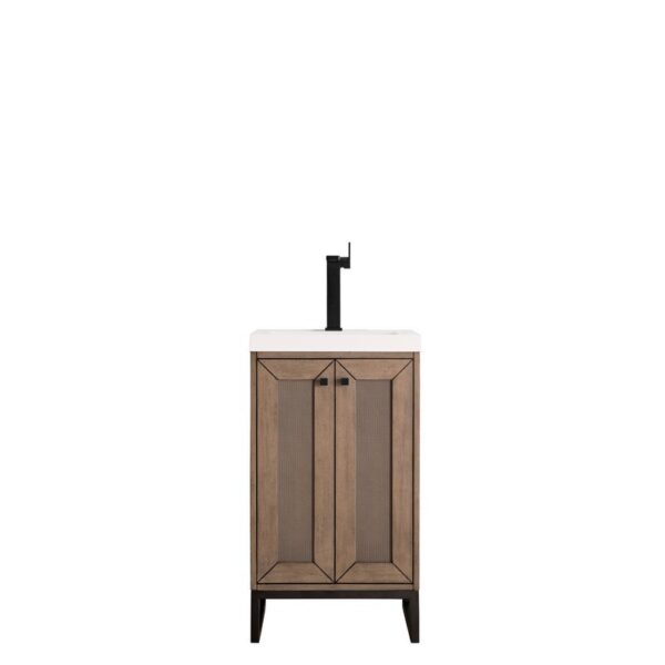 James Martin E303V20WWMBKWG Chianti 20 Inch Single Vanity Cabinet in Whitewashed Walnut and Matte Black with White Glossy Composite Countertop