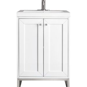 James Martin E303V24GWBNKWG Chianti 23 5/8 Inch Single Vanity Cabinet with White Glossy Composite Countertop - Glossy White