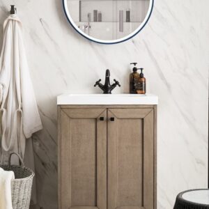 James Martin E303V24WWMBKWG Chianti 23 5/8 Inch Single Vanity Cabinet with White Glossy Composite Countertop - Whitewashed Walnut