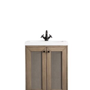 James Martin E303V24WWMBKWG Chianti 23 5/8 Inch Single Vanity Cabinet with White Glossy Composite Countertop - Whitewashed Walnut