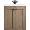 James Martin E303V24WWWG Chianti 23 5/8 Inch Single Vanity Cabinet with White Glossy Composite Countertop - Whitewashed Walnut