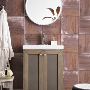 James Martin E303V24WWWG Chianti 23 5/8 Inch Single Vanity Cabinet with White Glossy Composite Countertop - Whitewashed Walnut