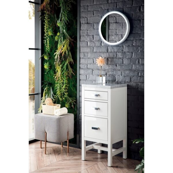 James Martin E444-BC15-GW-3CAR Addison 15 Inch Base Cabinet with Drawers in Glossy White with 3 CM Carrara Marble Top