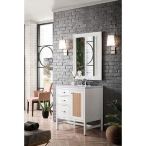 James Martin E444-V30-GW-3AF Addison 30 Inch Single Vanity Cabinet in Glossy White with 3 CM Arctic Fall Solid Surface Countertop