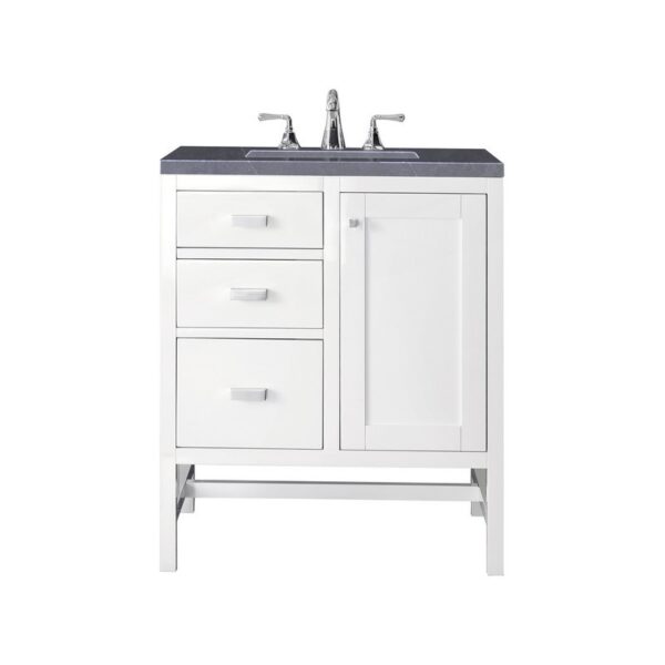 James Martin E444-V30-GW-3CSP Addison 30 Inch Single Vanity Cabinet in Glossy White with 3 CM Charcoal Soapstone Quartz Top