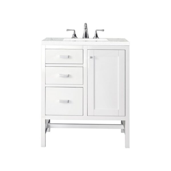 James Martin E444-V30-GW-3EJP Addison 30 Inch Single Vanity Cabinet in Glossy White with 3 CM Eternal Jasmine Pearl Quartz Top