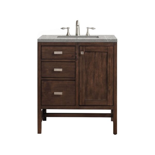 James Martin E444-V30-MCA-3ESR Addison 30 Inch Single Vanity Cabinet in Mid Century Acacia with 3 CM Eternal Serena Quartz Top