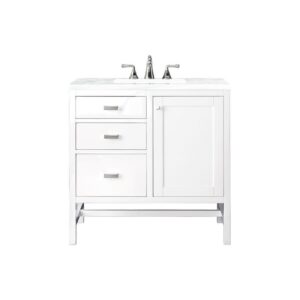 James Martin E444-V36-GW-3AF Addison 36 Inch Single Vanity Cabinet in Glossy White with 3 CM Arctic Fall Solid Surface Countertop