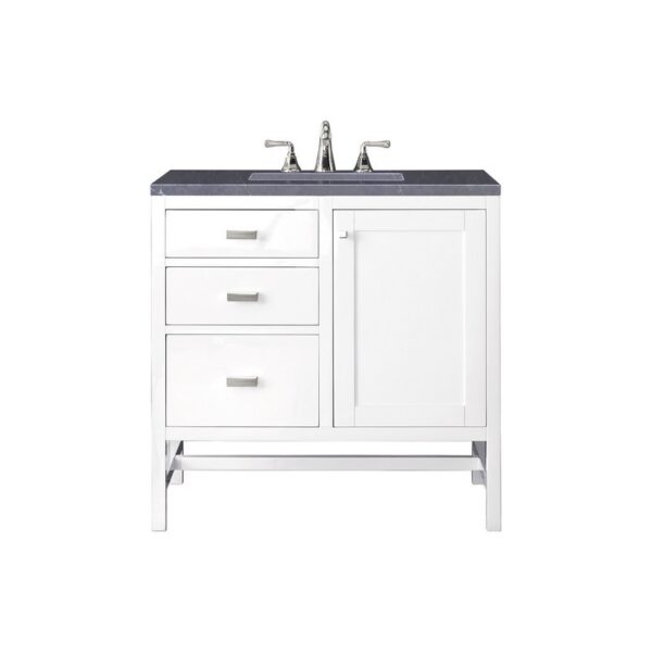 James Martin E444-V36-GW-3CSP Addison 36 Inch Single Vanity Cabinet in Glossy White with 3 CM Charcoal Soapstone Quartz Top