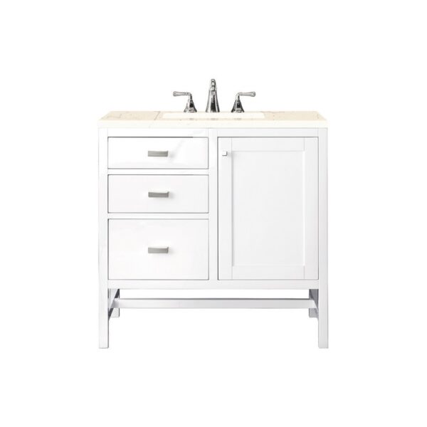 James Martin E444-V36-GW-3EMR Addison 36 Inch Single Vanity Cabinet in Glossy White with 3 CM Eternal Marfil Top