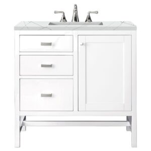 James Martin E444-V36-GW-3ENC Addison 36 Inch Single Vanity Cabinet with Ethereal Noctis Top - Glossy White