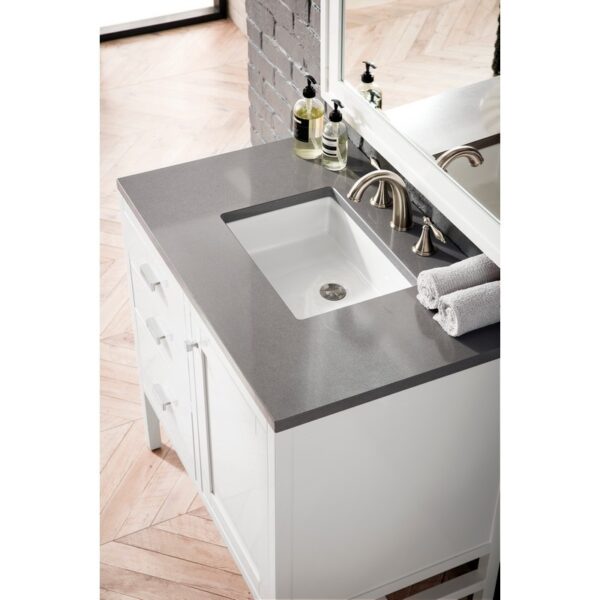 James Martin E444-V36-GW-3GEX Addison 36 Inch Single Vanity Cabinet in Glossy White with 3 CM Grey Expo Quartz Top